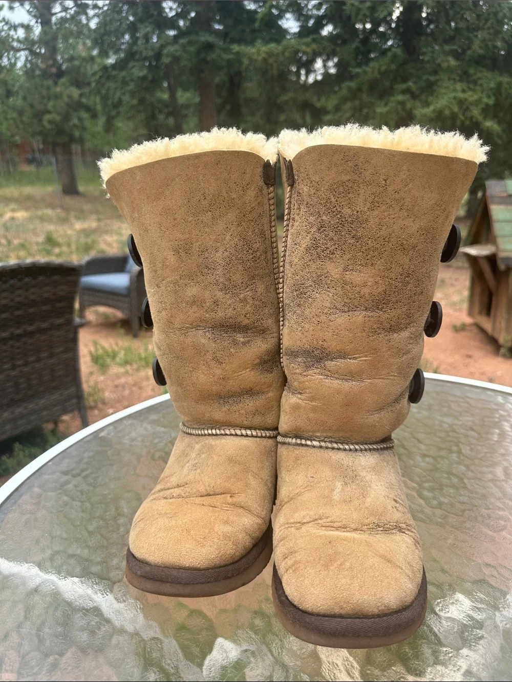 UGG Tan Button-Accent Shearling Mid-Calf Boots